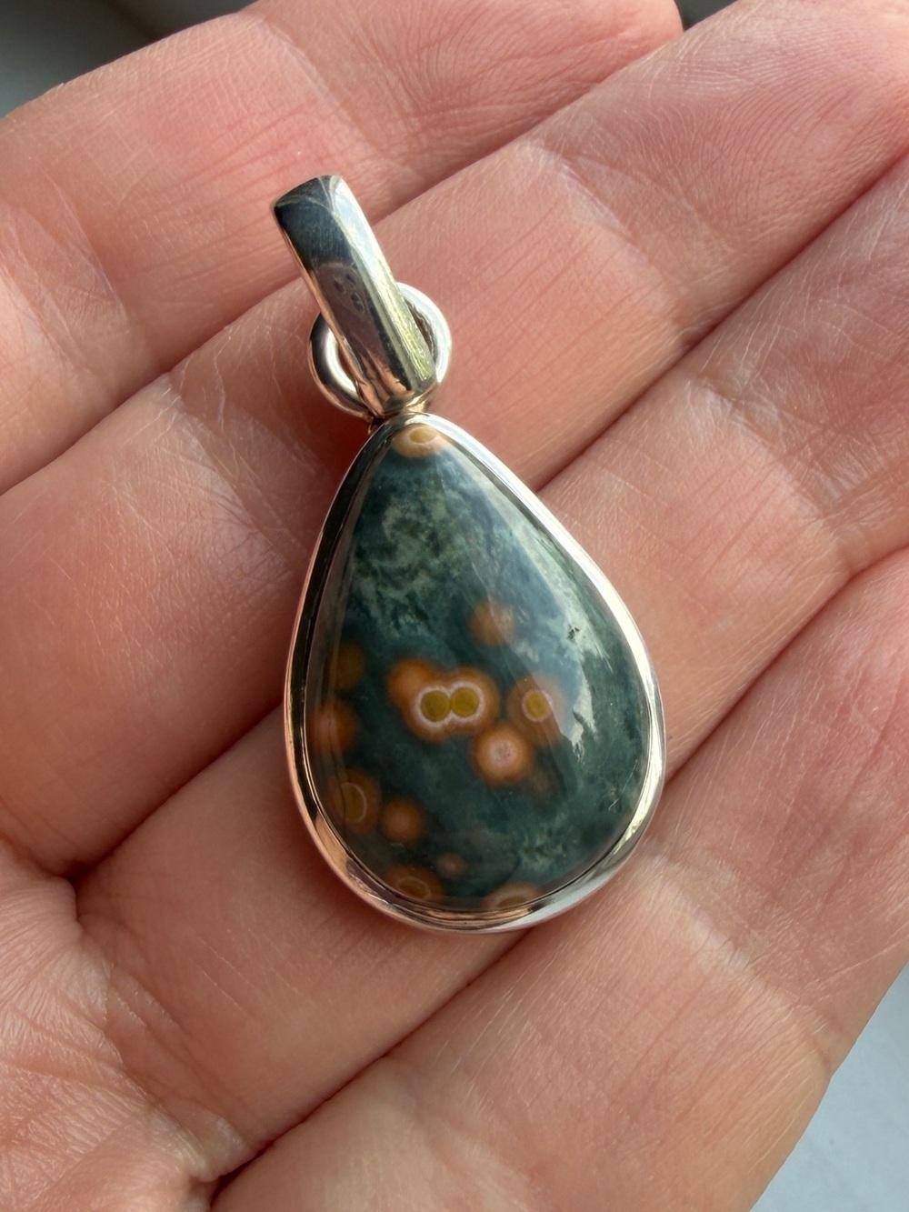 Sterling Silver Set Ocean Jasper Pendant